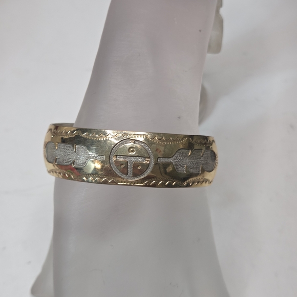 navajo 925 st silver storyteller randall begay 1/20 12k gf cuff bracelet signed